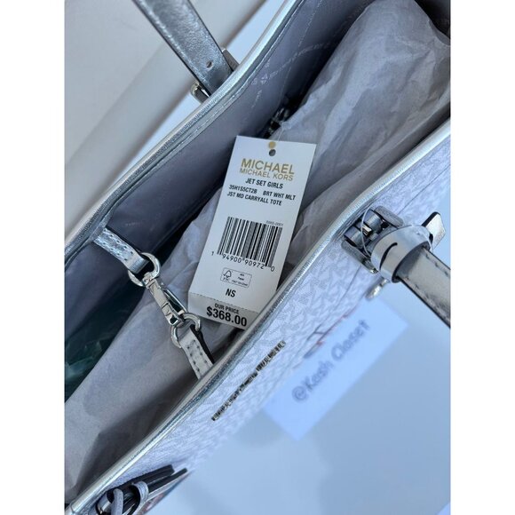 Michael Kors tote carryall jet set medium MK girl print purse bright white multi - Picture 7 of 9